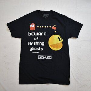 Pac-Man Pacman Mens Beware Of Flashing Ghosts Arcade Game Black Shirt New Small